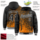 Custom Bay Orange Black-White Abstract Fragment Art 3D Pattern Design Bomber Full-Snap Varsity Letterman Hoodie Jacket