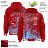 Custom Light Blue Red-White Abstract Fragment Art 3D Pattern Design Bomber Full-Snap Varsity Letterman Hoodie Jacket