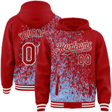 Custom Light Blue Red-White Abstract Fragment Art 3D Pattern Design Bomber Full-Snap Varsity Letterman Hoodie Jacket