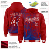 Custom Royal Red-White Abstract Fragment Art 3D Pattern Design Bomber Full-Snap Varsity Letterman Hoodie Jacket