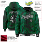 Custom Green Black-White 3D Pattern Design Bomber Full-Snap Varsity Letterman Hoodie Jacket