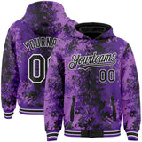 Custom Purple Black-White 3D Pattern Design Bomber Full-Snap Varsity Letterman Hoodie Jacket
