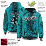 Custom Teal Black-White 3D Pattern Design Bomber Full-Snap Varsity Letterman Hoodie Jacket