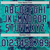 Custom Teal Navy-White 3D Pattern Design Bomber Full-Snap Varsity Letterman Hoodie Jacket