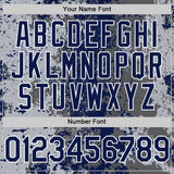 Custom Gray Navy-White 3D Pattern Design Bomber Full-Snap Varsity Letterman Hoodie Jacket