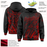 Custom Black Black-Red 3D Pattern Design Bomber Full-Snap Varsity Letterman Hoodie Jacket