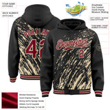 Custom Black Crimson-City Cream 3D Pattern Design Bomber Full-Snap Varsity Letterman Hoodie Jacket