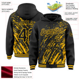 Custom Black Black-Gold 3D Pattern Design Bomber Full-Snap Varsity Letterman Hoodie Jacket