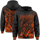 Custom Black Black-Orange 3D Pattern Design Bomber Full-Snap Varsity Letterman Hoodie Jacket