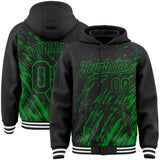 Custom Black Black-Grass Green 3D Pattern Design Bomber Full-Snap Varsity Letterman Hoodie Jacket