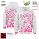 Custom White White-Pink 3D Pattern Design Bomber Full-Snap Varsity Letterman Hoodie Jacket