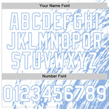 Custom White White-Light Blue 3D Pattern Design Bomber Full-Snap Varsity Letterman Hoodie Jacket