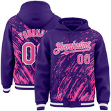 Custom Purple Pink-White 3D Pattern Design Bomber Full-Snap Varsity Letterman Hoodie Jacket
