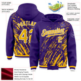 Custom Purple Gold-White 3D Pattern Design Bomber Full-Snap Varsity Letterman Hoodie Jacket