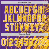 Custom Purple Gold-White 3D Pattern Design Bomber Full-Snap Varsity Letterman Hoodie Jacket