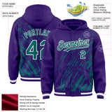 Custom Purple Teal-White 3D Pattern Design Bomber Full-Snap Varsity Letterman Hoodie Jacket
