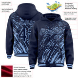 Custom Navy Navy-Light Blue 3D Pattern Design Bomber Full-Snap Varsity Letterman Hoodie Jacket