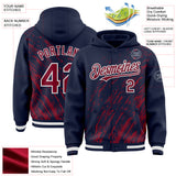 Custom Navy Crimson-White 3D Pattern Design Bomber Full-Snap Varsity Letterman Hoodie Jacket