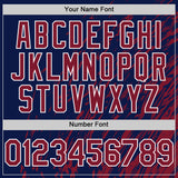 Custom Navy Crimson-White 3D Pattern Design Bomber Full-Snap Varsity Letterman Hoodie Jacket