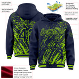 Custom Navy Navy-Neon Green 3D Pattern Design Bomber Full-Snap Varsity Letterman Hoodie Jacket