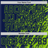 Custom Navy Navy-Neon Green 3D Pattern Design Bomber Full-Snap Varsity Letterman Hoodie Jacket