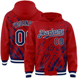 Custom Red Navy-White 3D Pattern Design Bomber Full-Snap Varsity Letterman Hoodie Jacket