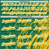 Custom Kelly Green Gold-White 3D Pattern Design Bomber Full-Snap Varsity Letterman Hoodie Jacket