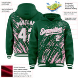Custom Kelly Green White-Light Pink 3D Pattern Design Bomber Full-Snap Varsity Letterman Hoodie Jacket