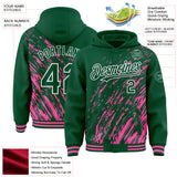 Custom Pink Kelly Green-White 3D Pattern Design Bomber Full-Snap Varsity Letterman Hoodie Jacket