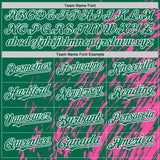 Custom Pink Kelly Green-White 3D Pattern Design Bomber Full-Snap Varsity Letterman Hoodie Jacket