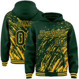 Custom Green Green-Gold 3D Pattern Design Bomber Full-Snap Varsity Letterman Hoodie Jacket