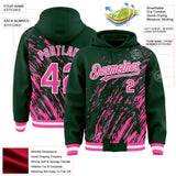 Custom Kelly Green Pink-White 3D Pattern Design Bomber Full-Snap Varsity Letterman Hoodie Jacket