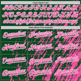 Custom Kelly Green Pink-White 3D Pattern Design Bomber Full-Snap Varsity Letterman Hoodie Jacket