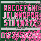 Custom Kelly Green Pink-White 3D Pattern Design Bomber Full-Snap Varsity Letterman Hoodie Jacket