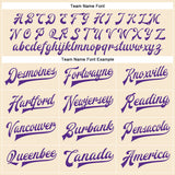 Custom Cream Purple Bomber Full-Snap Varsity Faux Leather Letterman Jacket