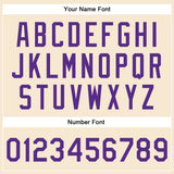 Custom Cream Purple Bomber Full-Snap Varsity Faux Leather Letterman Jacket