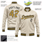 Custom Cream Old Gold-Black Bomber Full-Snap Varsity Faux Leather Letterman Jacket