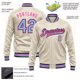 Custom Cream Light Blue Pink-Black Bomber Full-Snap Varsity Faux Leather Letterman Jacket