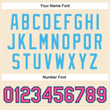 Custom Cream Pink Sky Blue-Black Bomber Full-Snap Varsity Faux Leather Letterman Jacket