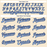 Custom Cream Light Blue-Navy Bomber Full-Snap Varsity Faux Leather Letterman Jacket