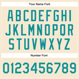 Custom Cream Teal Bomber Full-Snap Varsity Faux Leather Letterman Jacket