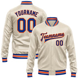 Custom Cream Royal-Orange Bomber Full-Snap Varsity Faux Leather Letterman Jacket