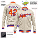 Custom Cream Orange-Purple Bomber Full-Snap Varsity Faux Leather Letterman Jacket