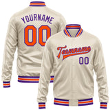 Custom Cream Orange-Purple Bomber Full-Snap Varsity Faux Leather Letterman Jacket