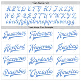 Custom White Light Blue Bomber Full-Snap Varsity Faux Leather Letterman Jacket