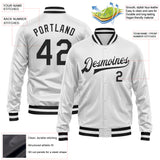 Custom White Black Bomber Full-Snap Varsity Faux Leather Letterman Jacket