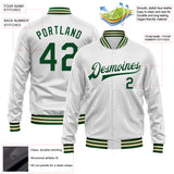 Custom White Green Bomber Full-Snap Varsity Faux Leather Letterman Jacket