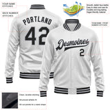 Custom White Black-Gray Bomber Full-Snap Varsity Faux Leather Letterman Jacket