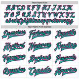 Custom White Pink Aqua-Black Bomber Full-Snap Varsity Faux Leather Letterman Jacket