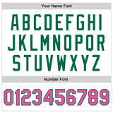 Custom White Pink-Kelly Green Bomber Full-Snap Varsity Faux Leather Letterman Jacket